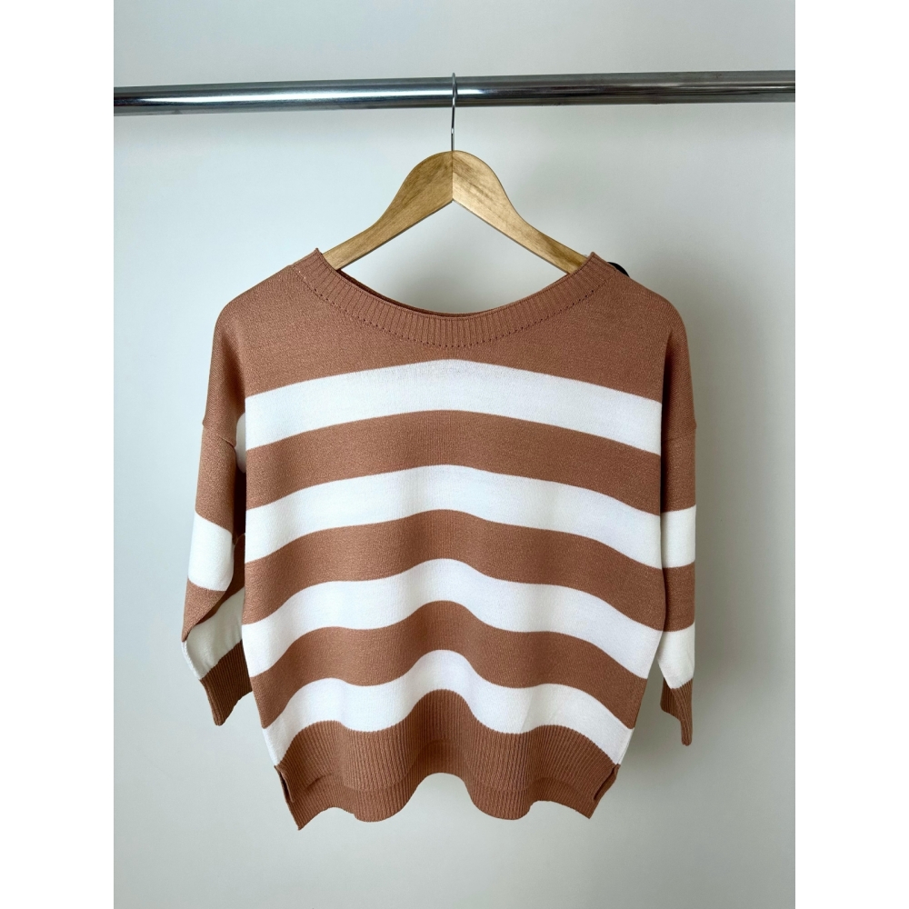 Blusa Canoa Listrada - Bege