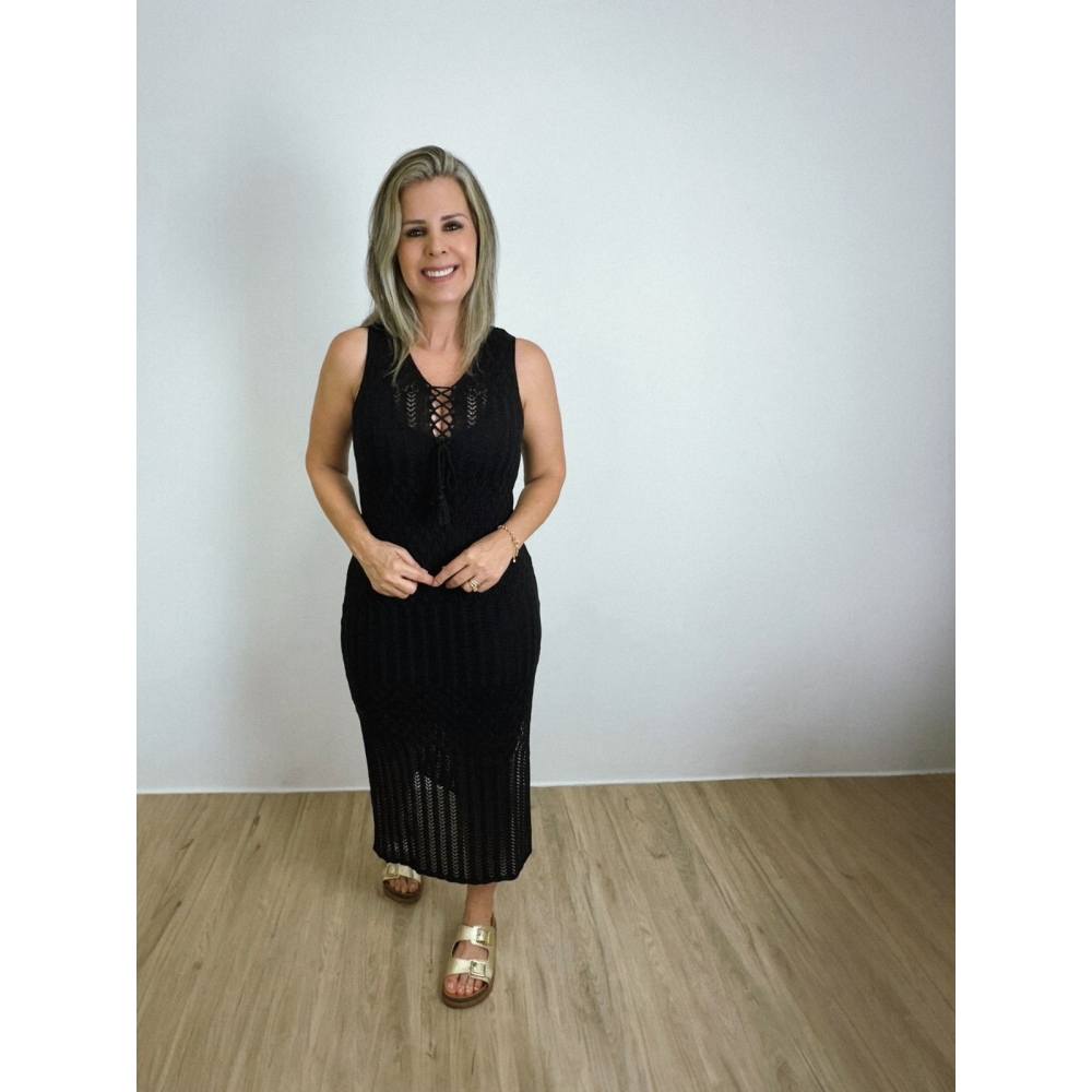 Vestido Rendado - Preto