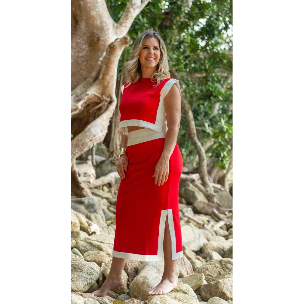 Saia Intarsia Yara - Vermelho